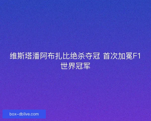 维斯塔潘阿布扎比绝杀夺冠 首次加冕F1世界冠军